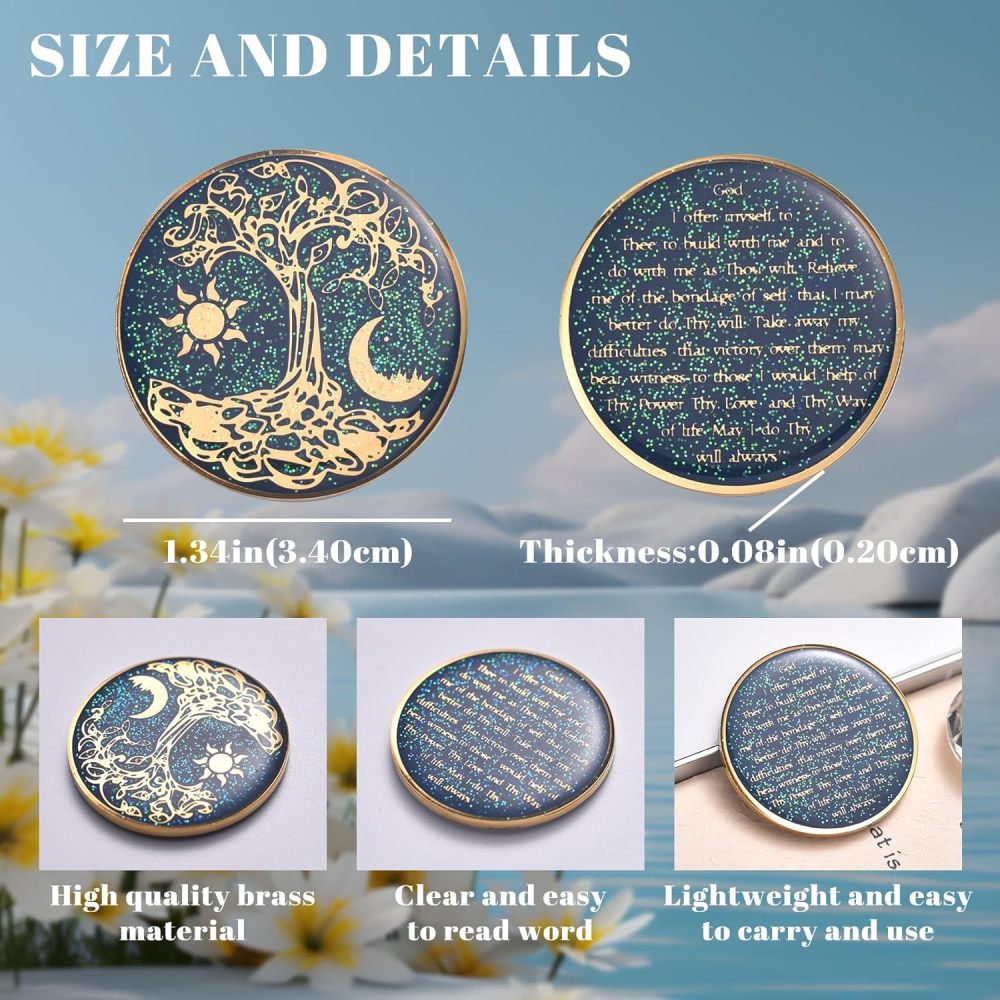 LParkin Tree of Life Sobriety Coin, Sun and Moon Yin Yang Sobriety Chip, AA Recovery Medallion, Alcoholics Anonymous Medallion, Anniversary Token Sobriety Gifts for Men Women