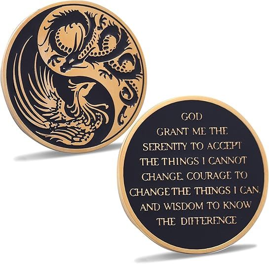 LParkin Dragon and Phoenix Yin Yang Sobriety Chip AA Coins and Medallions, Alcoholics Anonymous Medallion, Token Sobriety Gifts for Men Women