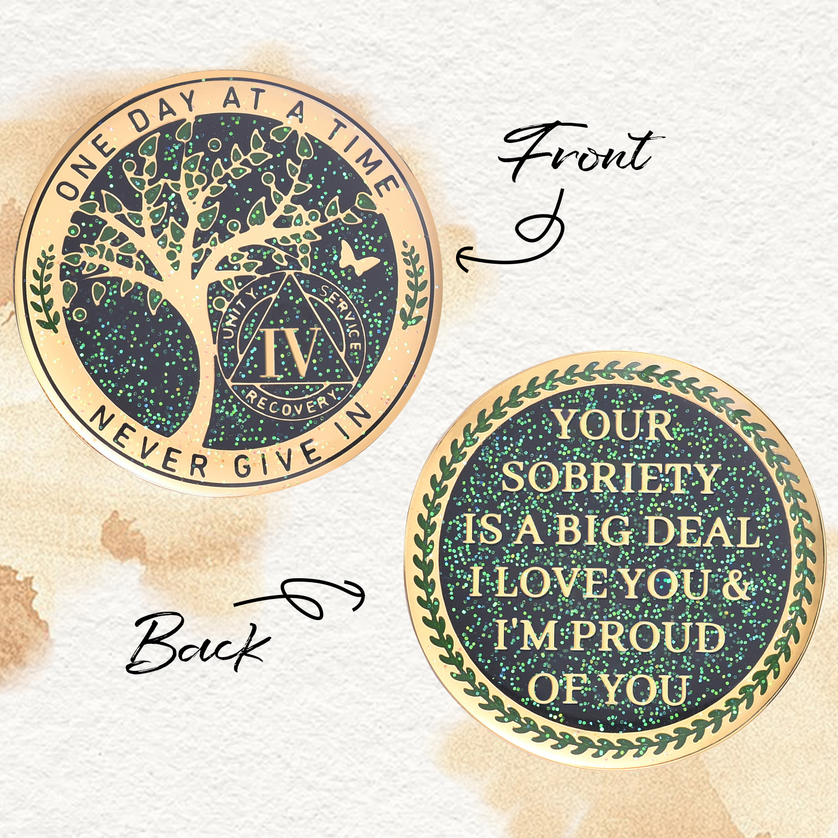 LParkin 4 Year Sobriety Coin, 4 Year AA Coin, Sobriety Gifts for Women and Men, Tree of Life Sober Gifts Alcoholics Anonymous Medallion