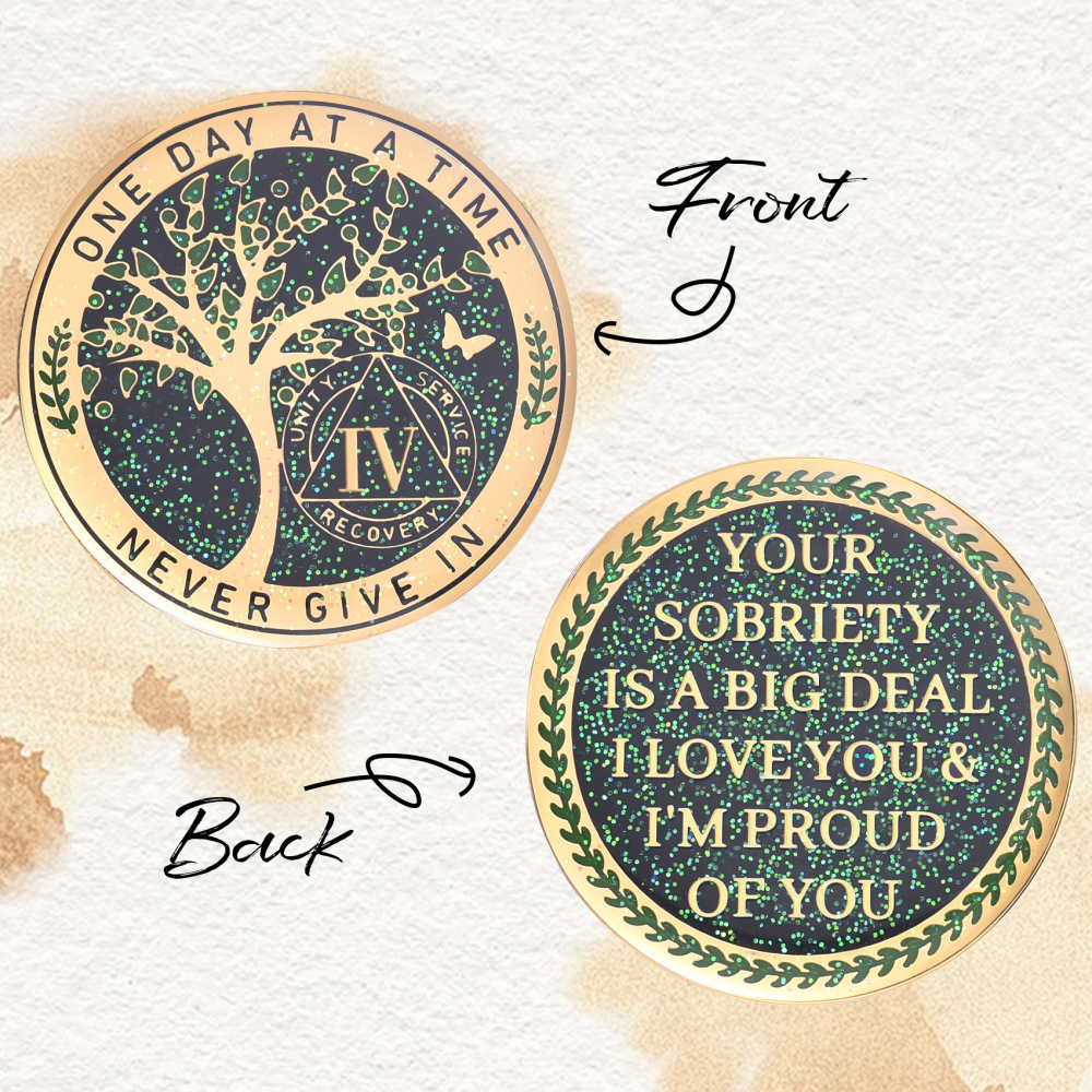 LParkin 4 Year Sobriety Coin, 4 Year AA Coin, Sobriety Gifts for Women and Men, Tree of Life Sober Gifts Alcoholics Anonymous Medallion