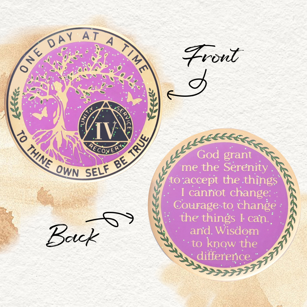 LParkin 3 Year Sobriety Coin, Tree of Life AA Medallion, Inspirational Recovery Coin, Alcoholics Anonymous Medallion Sobriety Gifts for Women