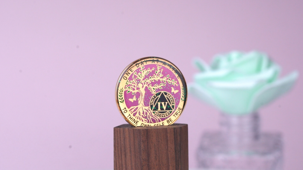 LParkin 3 Year Sobriety Coin, Tree of Life AA Medallion, Inspirational Recovery Coin, Alcoholics Anonymous Medallion Sobriety Gifts for Women