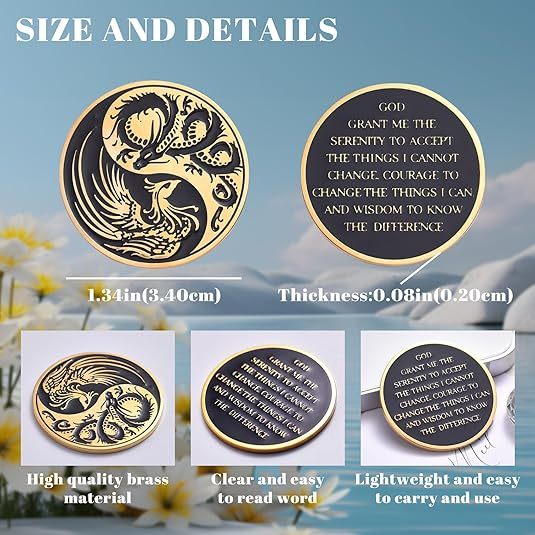 LParkin Dragon and Phoenix Yin Yang Sobriety Chip AA Coins and Medallions, Alcoholics Anonymous Medallion, Token Sobriety Gifts for Men Women