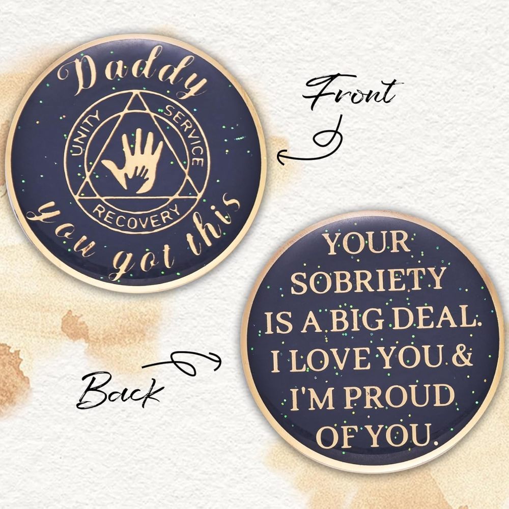 Recovery Coin AA Chips and medallions Sobriety Coin Alcoholics Anonymous Token Sober Coin for Men Birthday Gifts for Dad from Son Daughter - Daddy You Got This