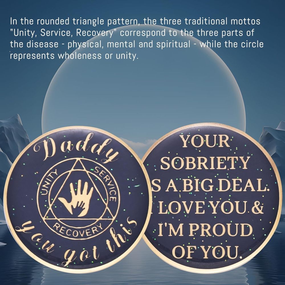 Recovery Coin AA Chips and medallions Sobriety Coin Alcoholics Anonymous Token Sober Coin for Men Birthday Gifts for Dad from Son Daughter - Daddy You Got This