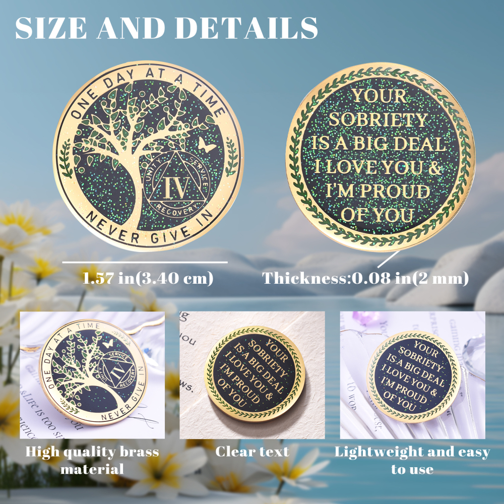 LParkin 4 Year Sobriety Coin, 4 Year AA Coin, Sobriety Gifts for Women and Men, Tree of Life Sober Gifts Alcoholics Anonymous Medallion