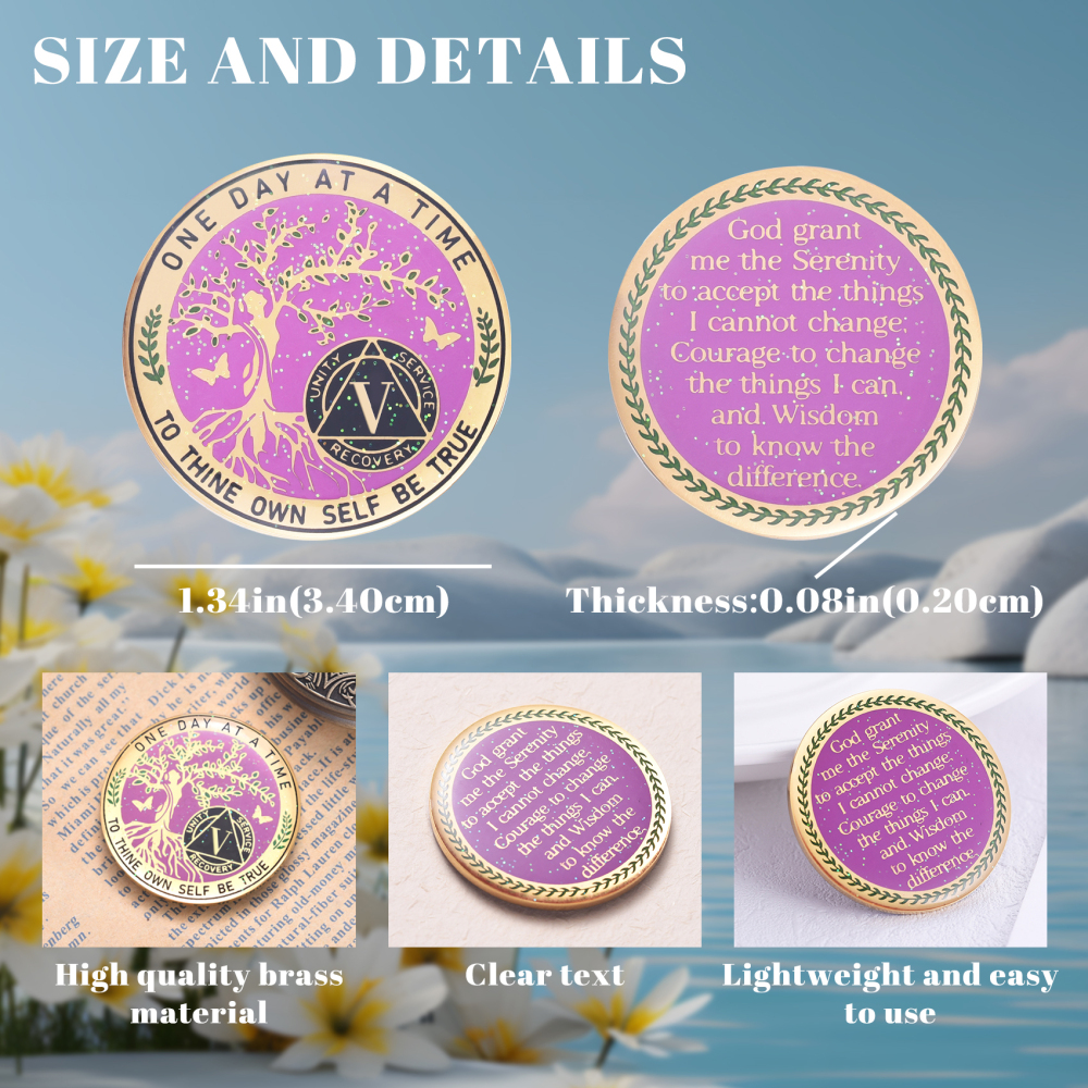 LParkin 5 Year Sobriety Coin, Tree of Life Sobriety Coin, Inspirational AA Coin, Sobriety Gifts for Women, Sober Anniversary Token, Alcoholics Anonymous Medallion