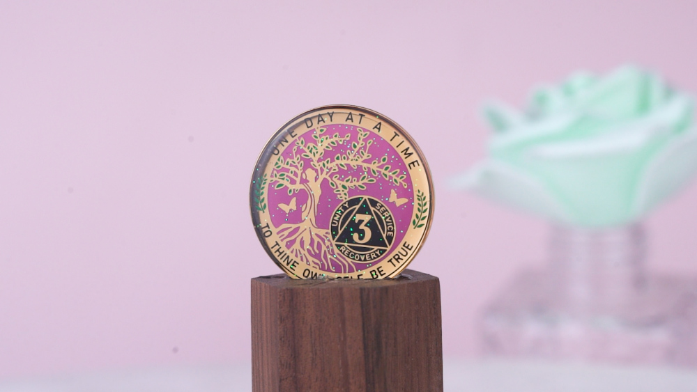 LParkin 3 Year Sobriety Coin, Tree of Life AA Medallion, Inspirational Recovery Coin, Alcoholics Anonymous Medallion Sobriety Gifts for Women