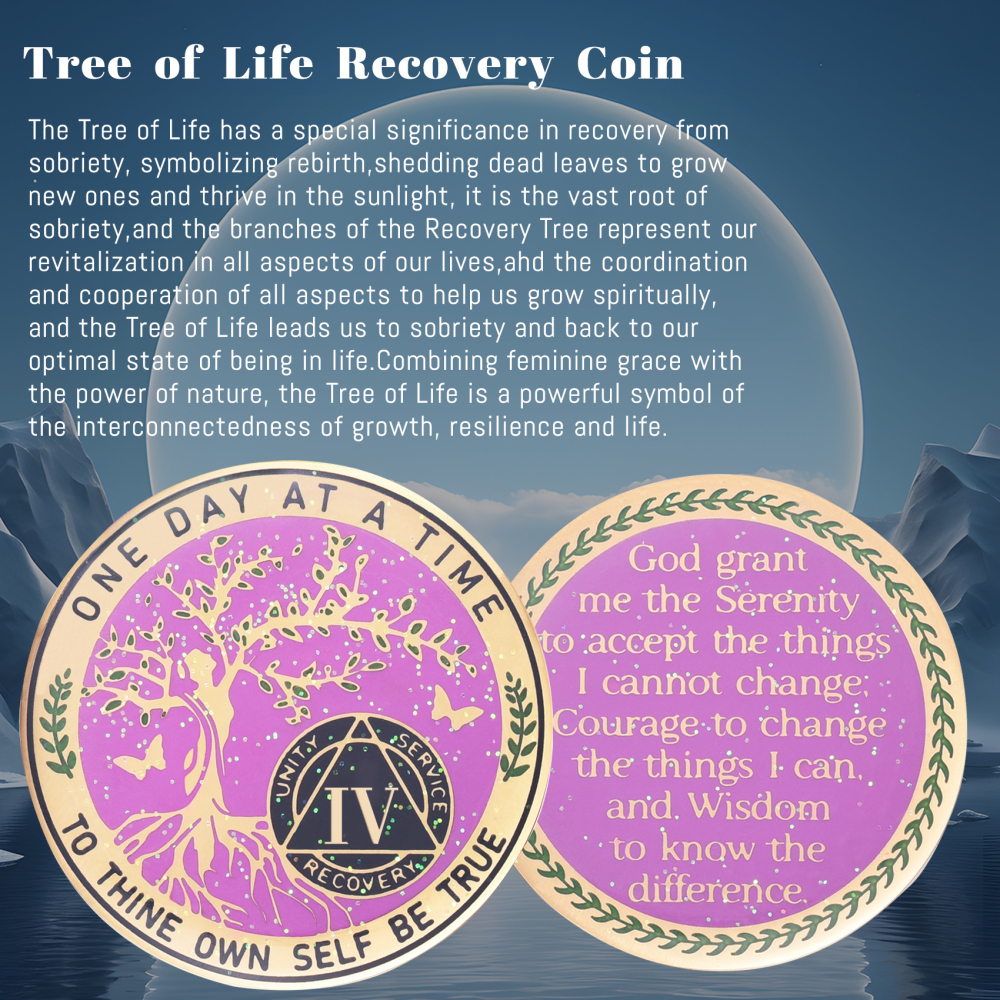 LParkin 3 Year Sobriety Coin, Tree of Life AA Medallion, Inspirational Recovery Coin, Alcoholics Anonymous Medallion Sobriety Gifts for Women