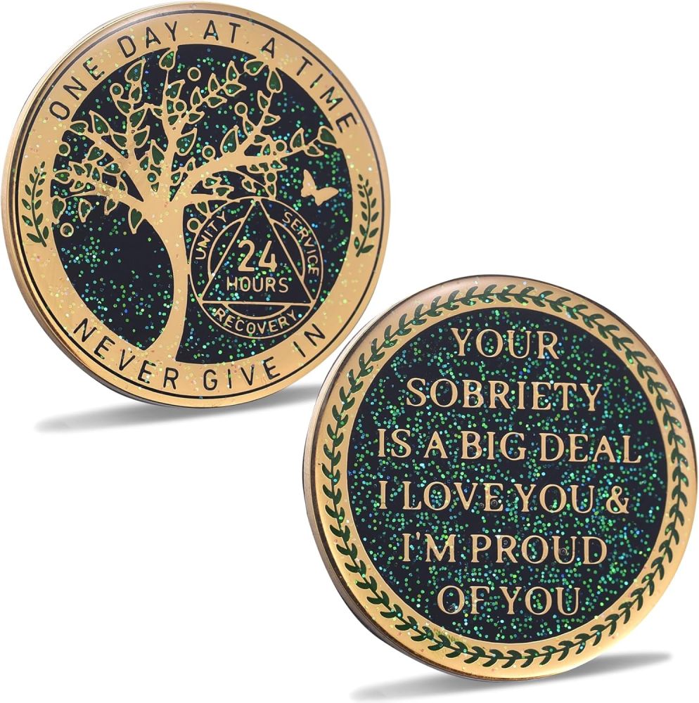 LParkin 24 Hours Sobriety Chip, Tree of Life Recovery Coin, AA Recovery Medallion, Anniversary Token Sobriety Gifts, Alcoholics Anonymous Medallion