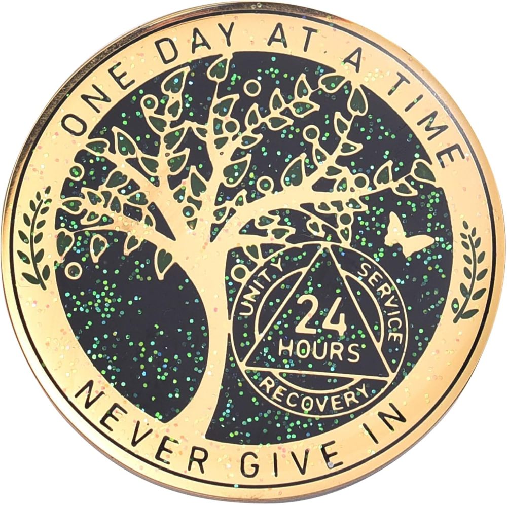 LParkin 24 Hours Sobriety Chip, Tree of Life Recovery Coin, AA Recovery Medallion, Anniversary Token Sobriety Gifts, Alcoholics Anonymous Medallion