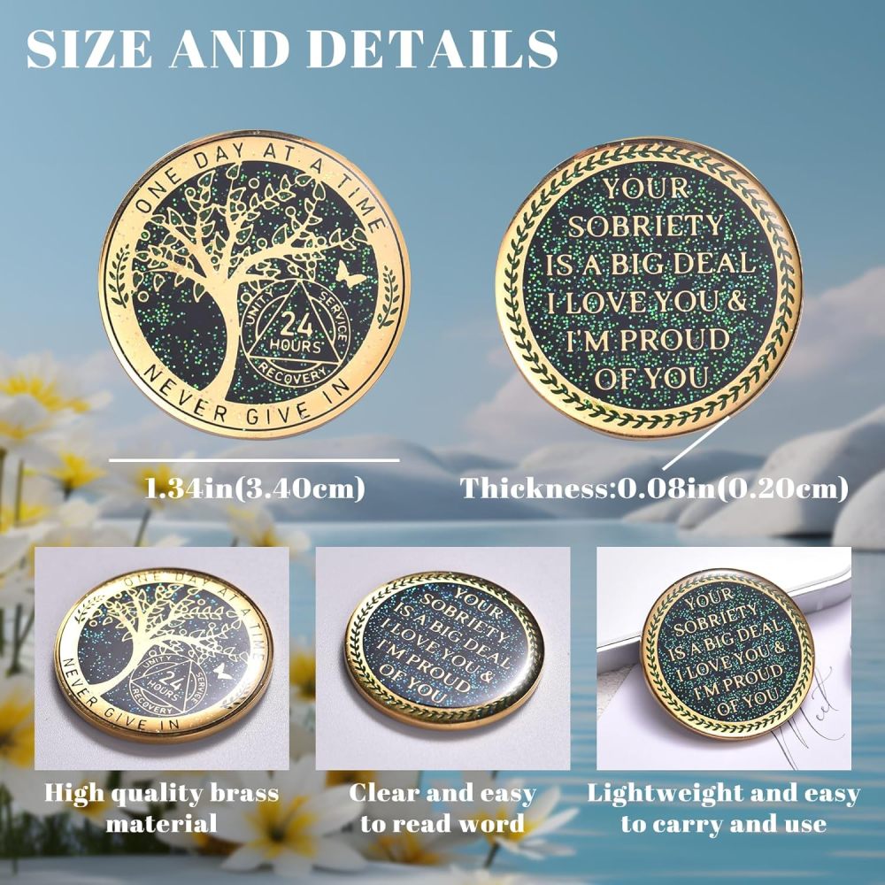 LParkin 24 Hours Sobriety Chip, Tree of Life Recovery Coin, AA Recovery Medallion, Anniversary Token Sobriety Gifts, Alcoholics Anonymous Medallion