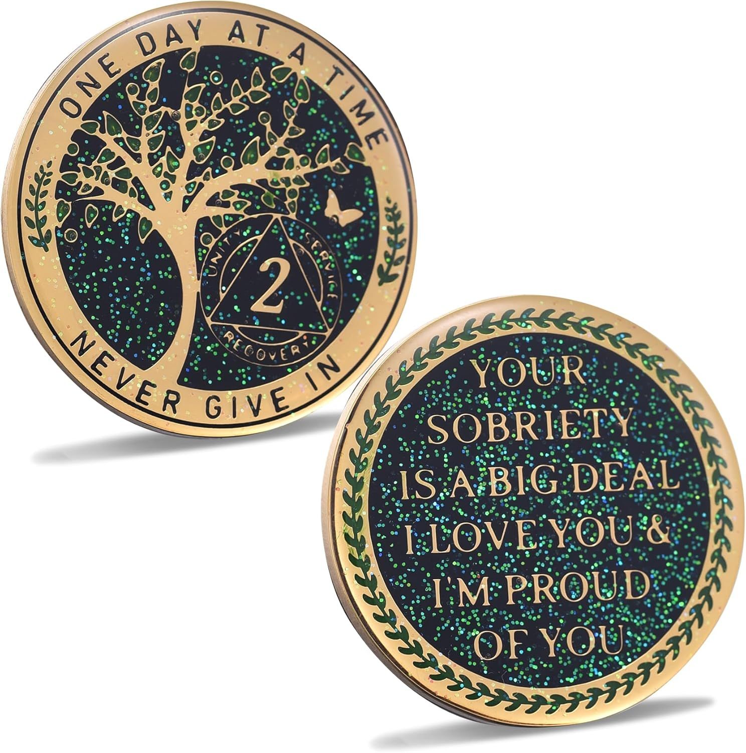 LParkin 2 Year Sobriety Coin, Tree of Life Recovery Coin, AA Recovery Medallion, Anniversary Token Sobriety Gifts, Alcoholics Anonymous Medallion