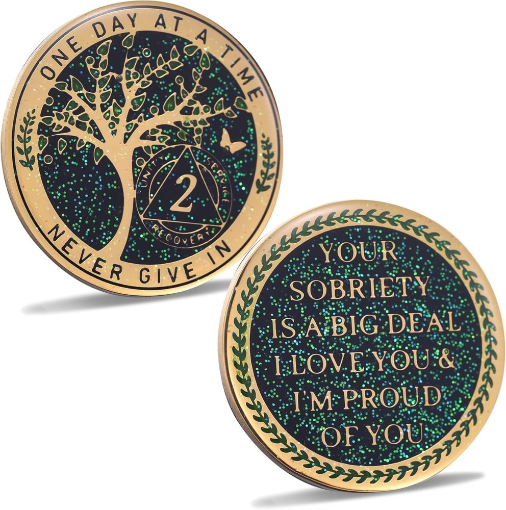 LParkin 2 Year Sobriety Coin, Tree of Life Recovery Coin, AA Recovery Medallion, Anniversary Token Sobriety Gifts, Alcoholics Anonymous Medallion