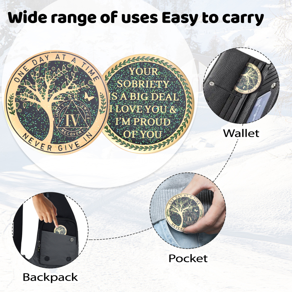 LParkin 4 Year Sobriety Coin, 4 Year AA Coin, Sobriety Gifts for Women and Men, Tree of Life Sober Gifts Alcoholics Anonymous Medallion
