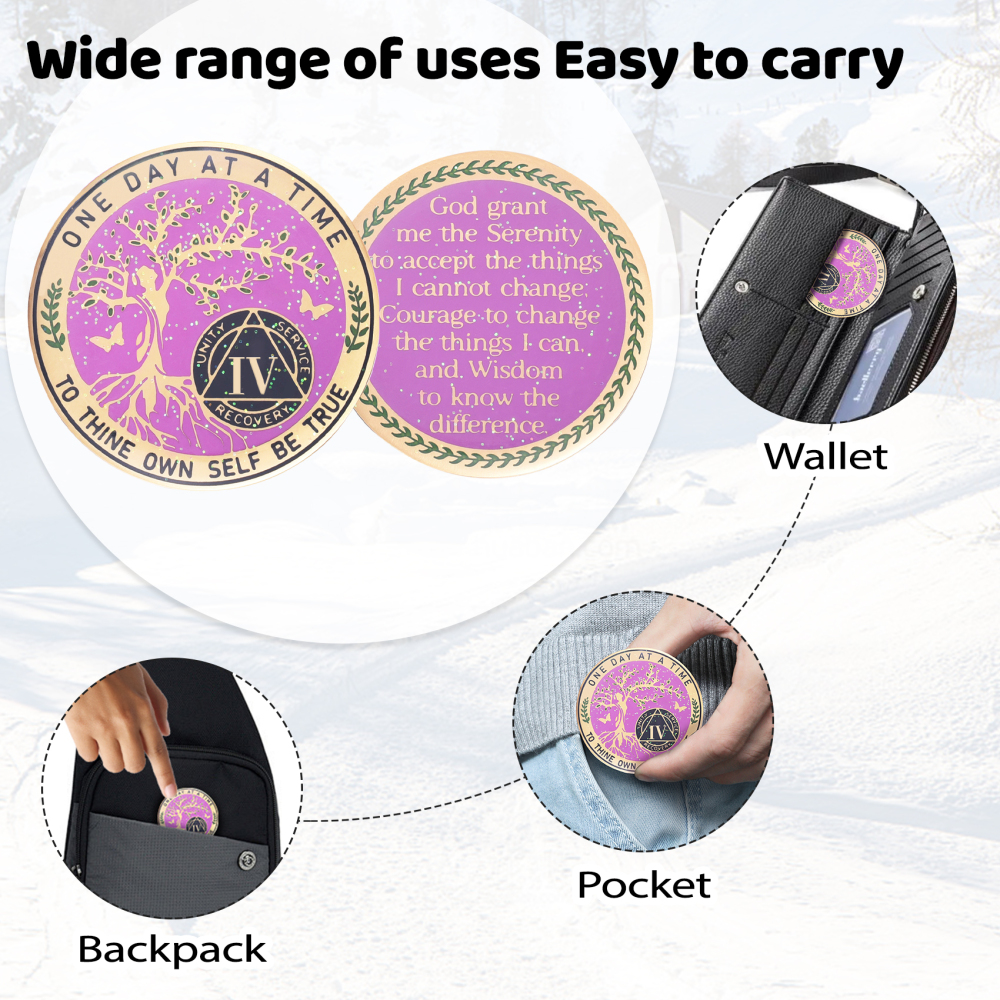 LParkin 3 Year Sobriety Coin, Tree of Life AA Medallion, Inspirational Recovery Coin, Alcoholics Anonymous Medallion Sobriety Gifts for Women