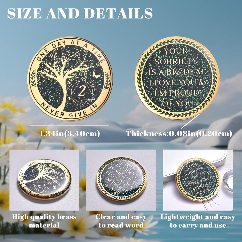 LParkin 2 Year Sobriety Coin, Tree of Life Recovery Coin, AA Recovery Medallion, Anniversary Token Sobriety Gifts, Alcoholics Anonymous Medallion