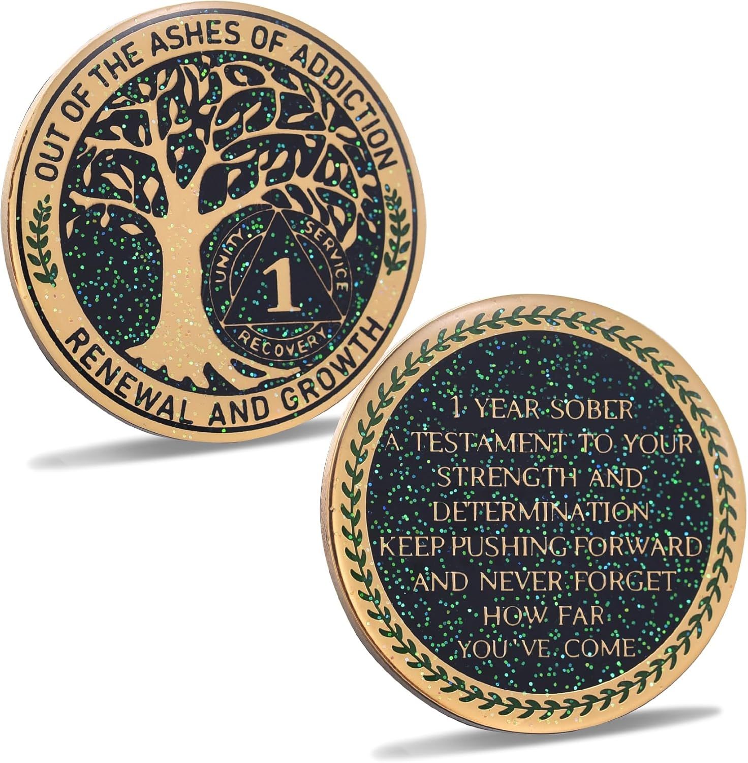LParkin 1 Year Sobriety Coin Out of The Ashes of Addiction Renewal and Growth Tree of Life Recovery Coin, AA Recovery Medallion Coin Alcoholics Anonymous Coin