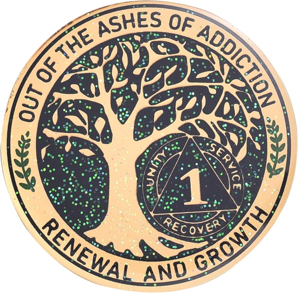 LParkin 1 Year Sobriety Coin Out of The Ashes of Addiction Renewal and Growth Tree of Life Recovery Coin, AA Recovery Medallion Coin Alcoholics Anonymous Coin
