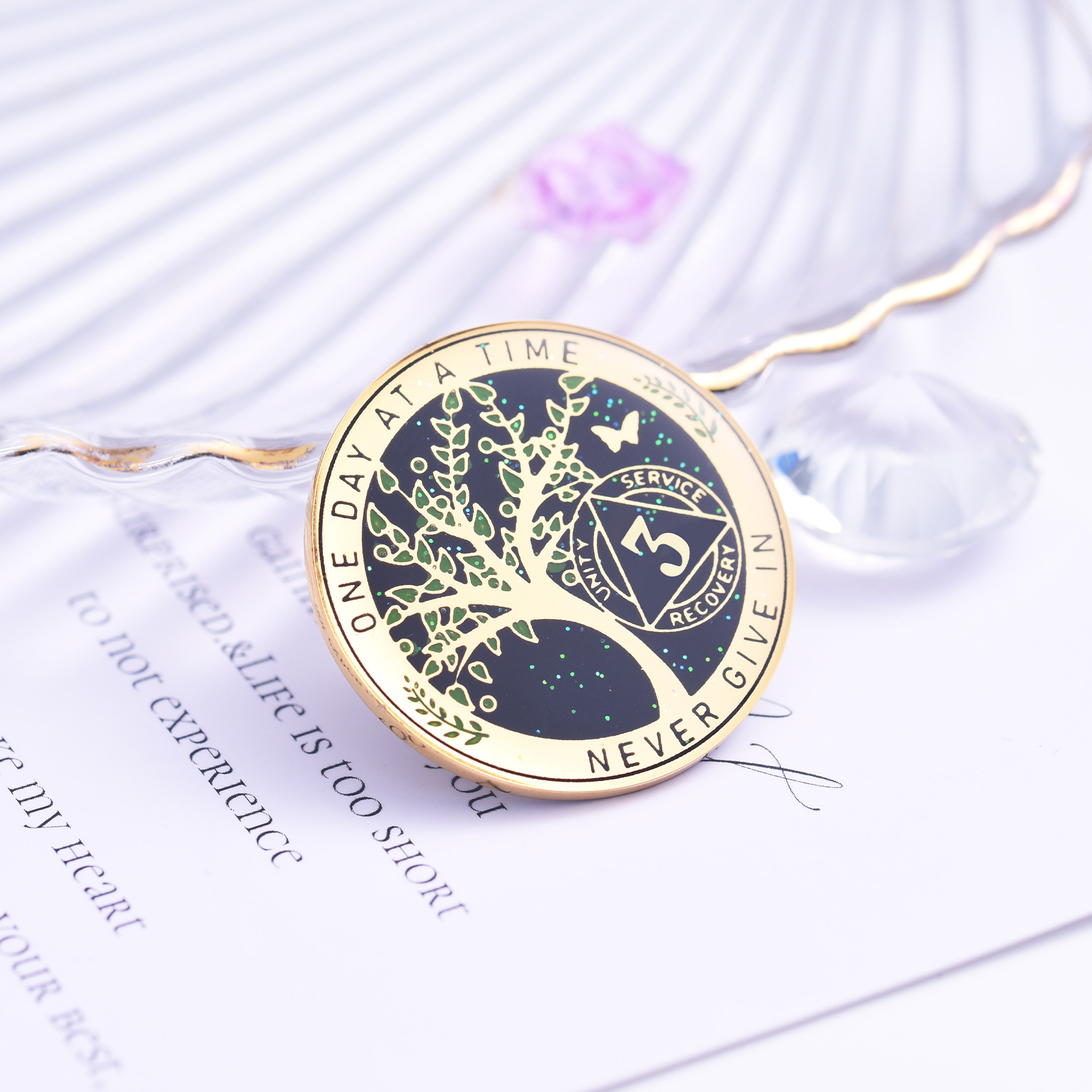 LParkin 3 Year Sobriety Coin, Tree of Life Sobriety Coin, AA Medallion, Sobriety Gifts for Women and Men, Sober Anniversary Token, Alcoholics Anonymous Medallion