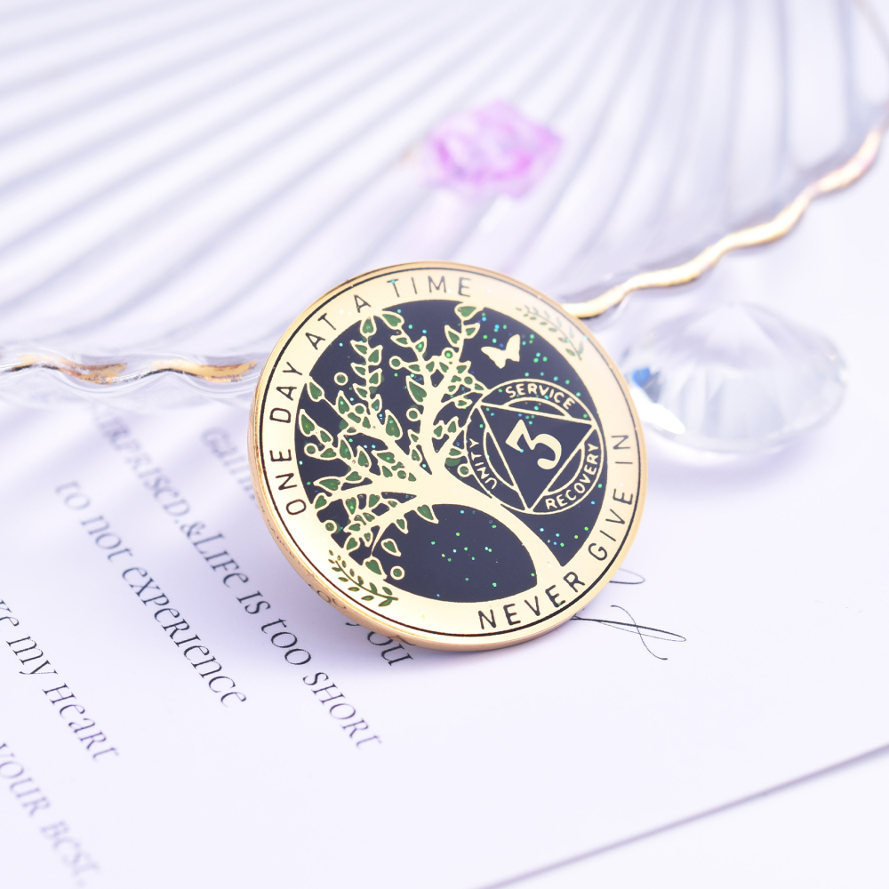 LParkin 3 Year Sobriety Coin, Tree of Life Sobriety Coin, AA Medallion, Sobriety Gifts for Women and Men, Sober Anniversary Token, Alcoholics Anonymous Medallion