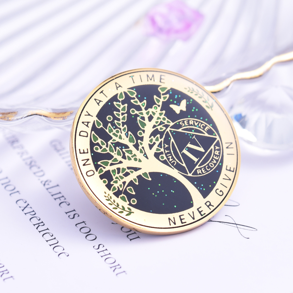 LParkin 4 Year Sobriety Coin, 4 Year AA Coin, Sobriety Gifts for Women and Men, Tree of Life Sober Gifts Alcoholics Anonymous Medallion