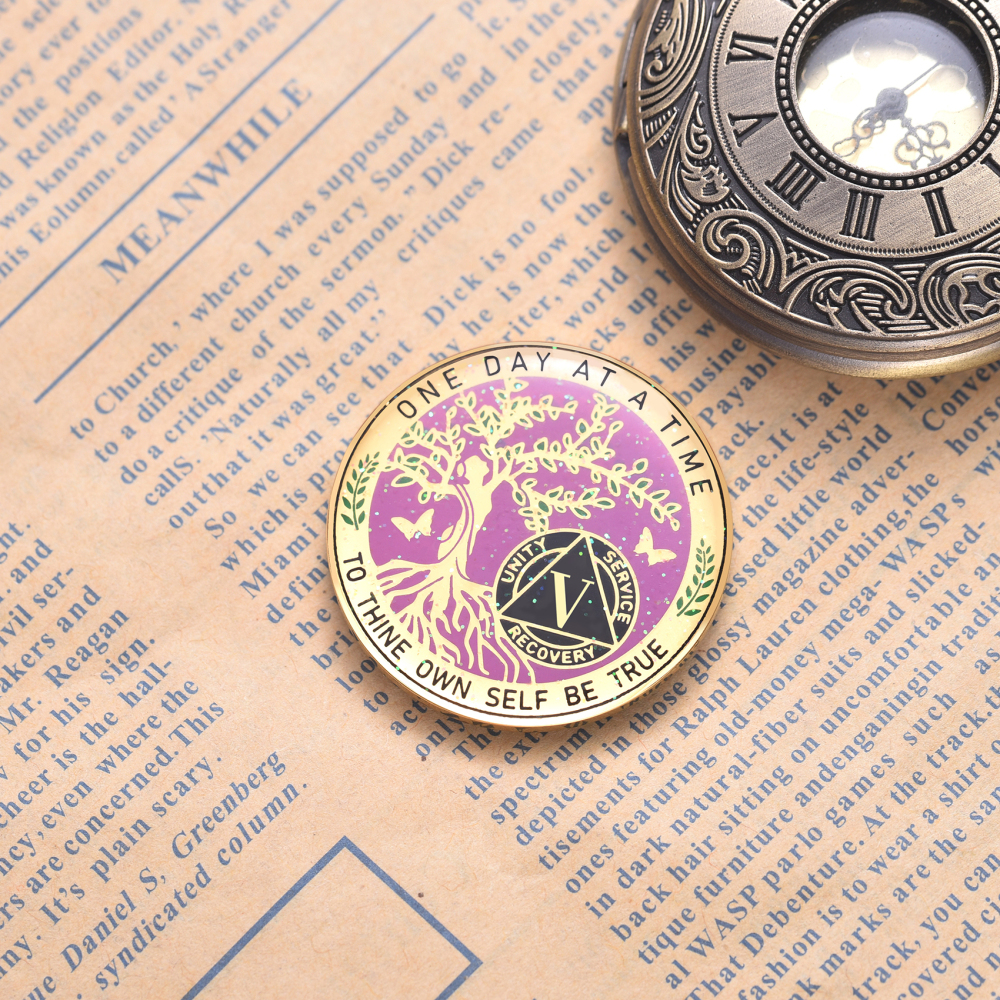 LParkin 5 Year Sobriety Coin, Tree of Life Sobriety Coin, Inspirational AA Coin, Sobriety Gifts for Women, Sober Anniversary Token, Alcoholics Anonymous Medallion