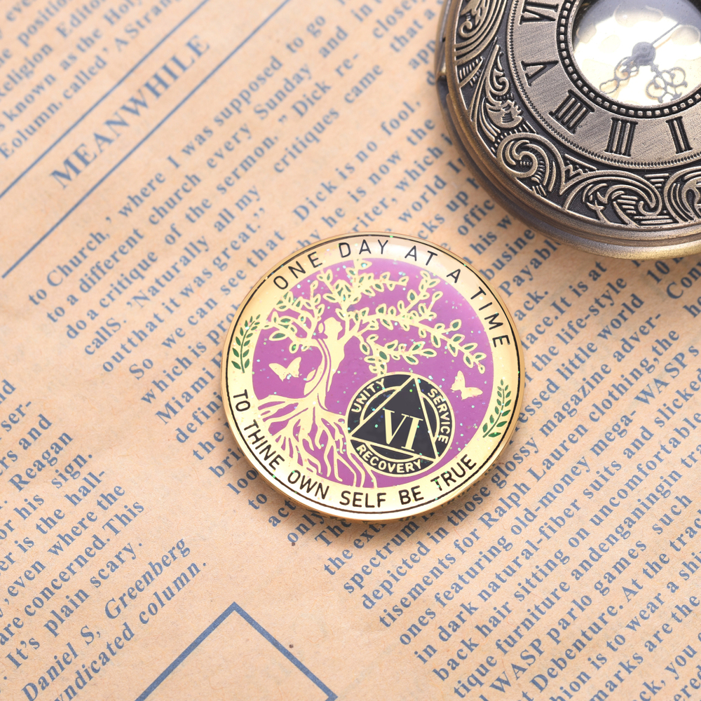 LParkin 6 Year Sobriety Coin, Tree of Life Sobriety Coin, Inspirational AA Coin, Sobriety Gifts for Women, Alcoholics Anonymous Medallion