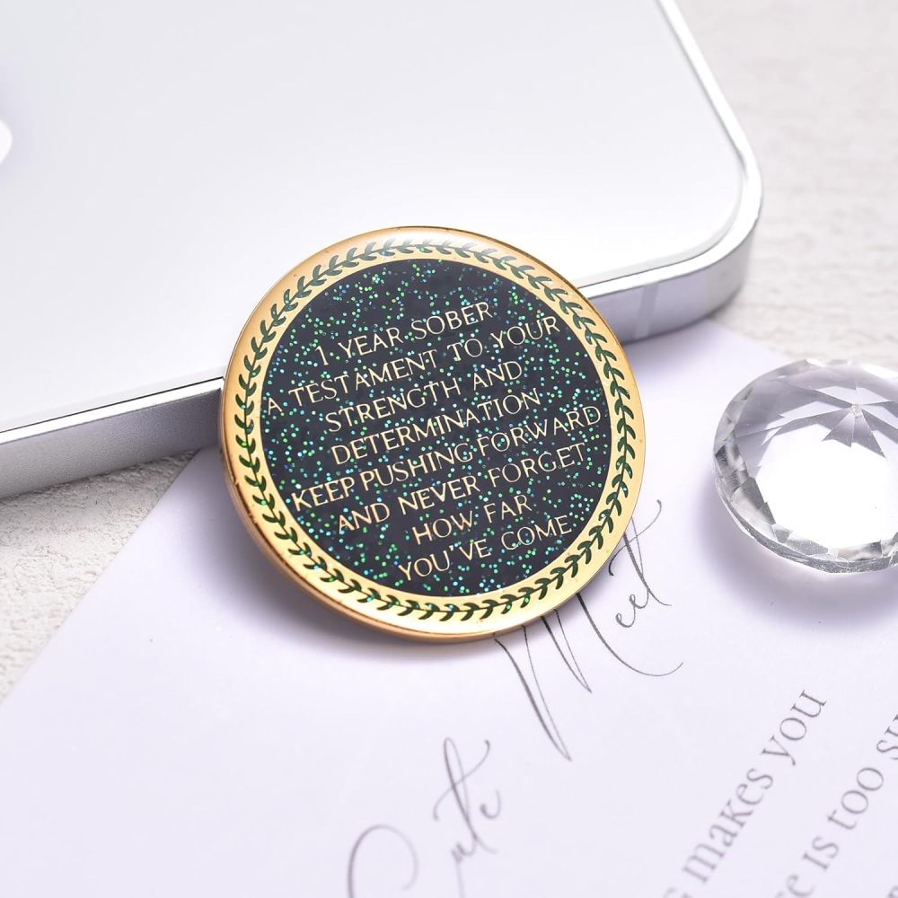 LParkin 1 Year Sobriety Coin Out of The Ashes of Addiction Renewal and Growth Tree of Life Recovery Coin, AA Recovery Medallion Coin Alcoholics Anonymous Coin