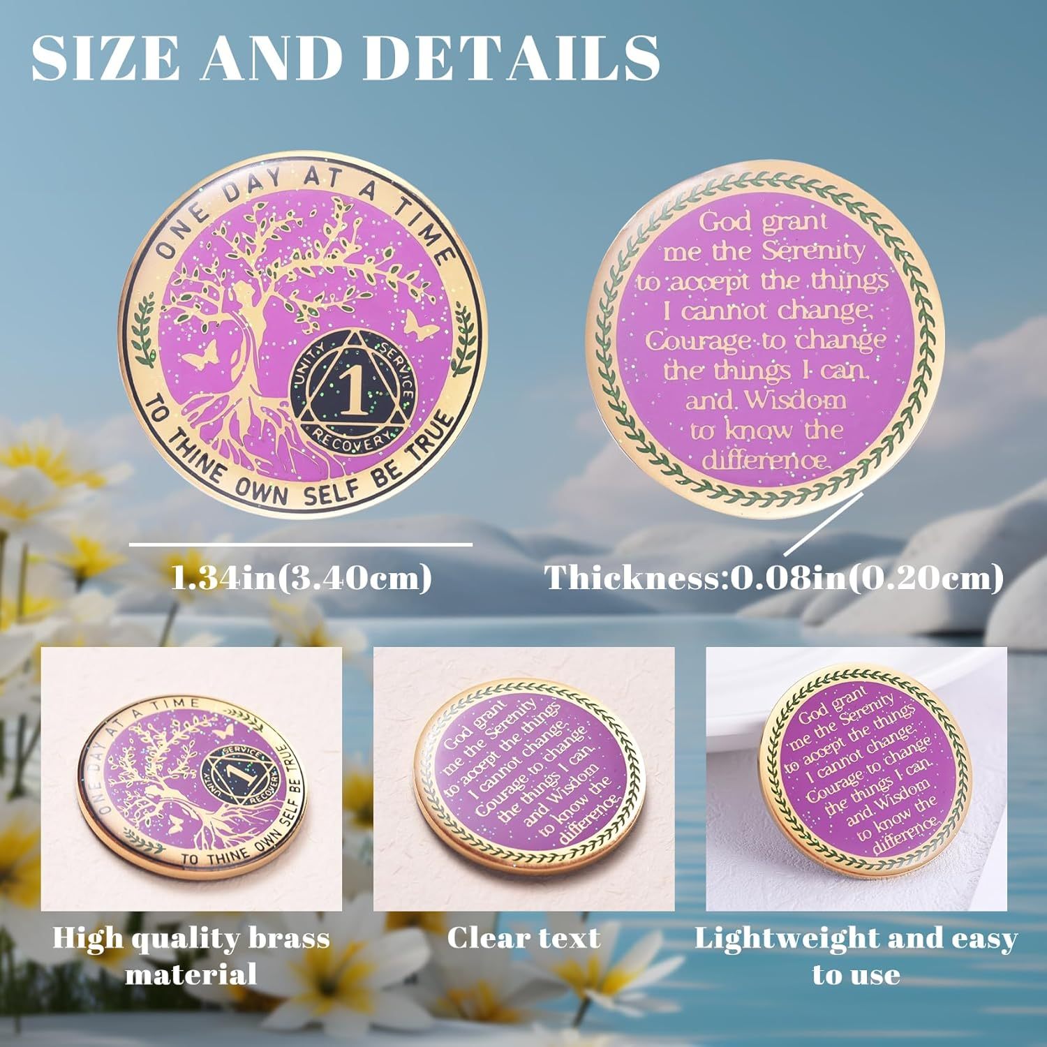 LParkin One Year Sobriety Coin AA Chips and Medallions Sobriety Coin for Women Tree of Life Recovery Coins Anniversary Token Sobriety Gifts Alcoholics Anonymous Gift - to Thine Own Self Be True
