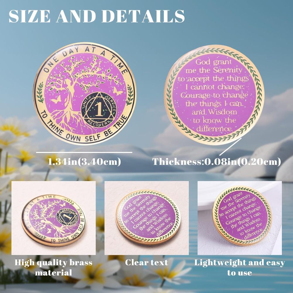 LParkin One Year Sobriety Coin AA Chips and Medallions Sobriety Coin for Women Tree of Life Recovery Coins Anniversary Token Sobriety Gifts Alcoholics Anonymous Gift - to Thine Own Self Be True