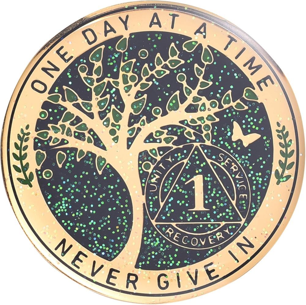 LParkin 1 Year Sobriety Coin, Tree of Life Recovery Coin, AA Recovery Medallion, Anniversary Token Sobriety Gifts, Alcoholics Anonymous Medallion