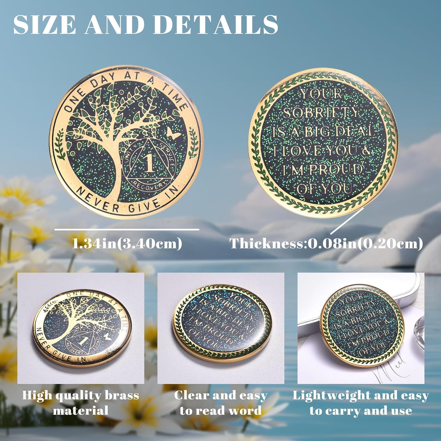 LParkin 1 Year Sobriety Coin, Tree of Life Recovery Coin, AA Recovery Medallion, Anniversary Token Sobriety Gifts, Alcoholics Anonymous Medallion