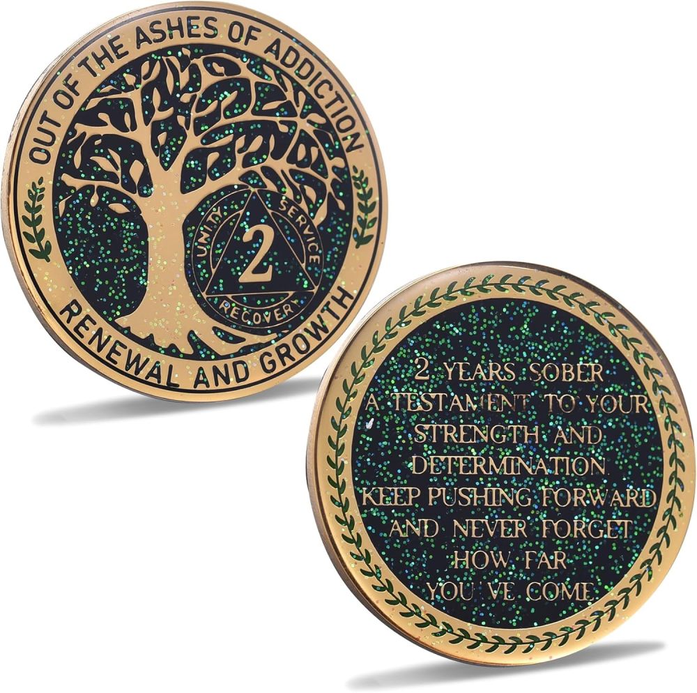 LParkin 2 Year Sobriety Coin, Tree of Life Recovery Coin, AA Recovery Medallion, Anniversary Token Sobriety Gifts, Alcoholics Anonymous Medallion