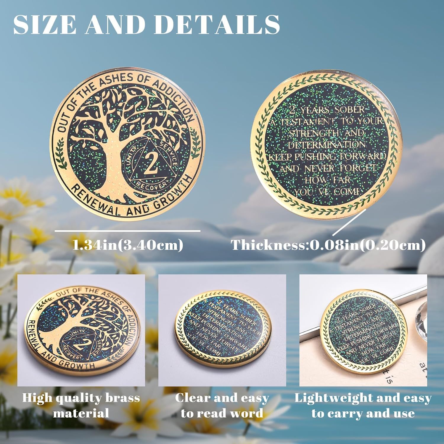 LParkin 2 Year Sobriety Coin, Tree of Life Recovery Coin, AA Recovery Medallion, Anniversary Token Sobriety Gifts, Alcoholics Anonymous Medallion