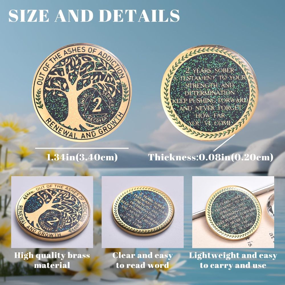 LParkin 2 Year Sobriety Coin, Tree of Life Recovery Coin, AA Recovery Medallion, Anniversary Token Sobriety Gifts, Alcoholics Anonymous Medallion