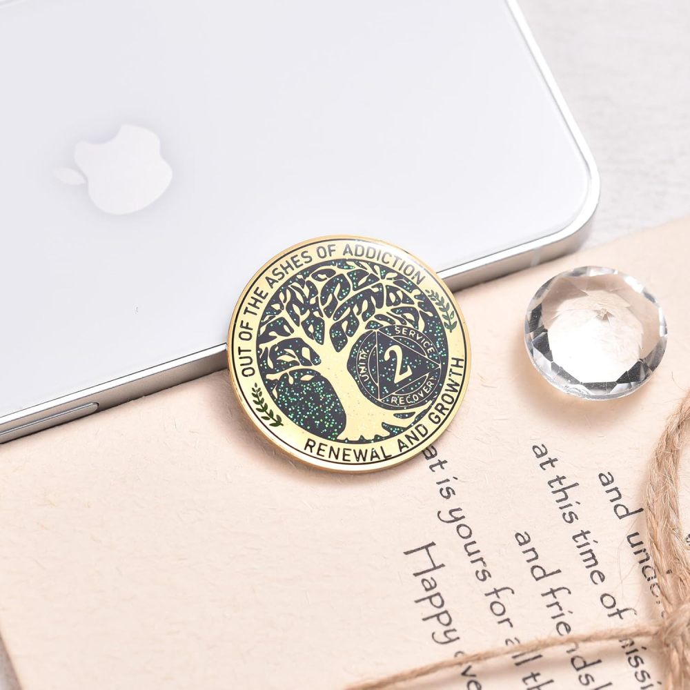 LParkin 2 Year Sobriety Coin, Tree of Life Recovery Coin, AA Recovery Medallion, Anniversary Token Sobriety Gifts, Alcoholics Anonymous Medallion