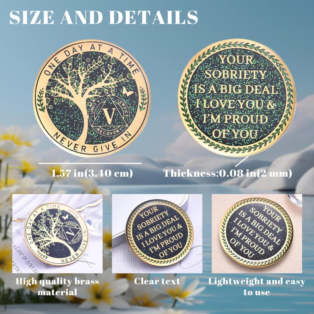 LParkin 5 Year Sobriety Coin, Tree of Life Sobriety Coin, AA Medallion, Sobriety Gifts for Women and Men, Sober Anniversary Token, Alcoholics Anonymous Medallion