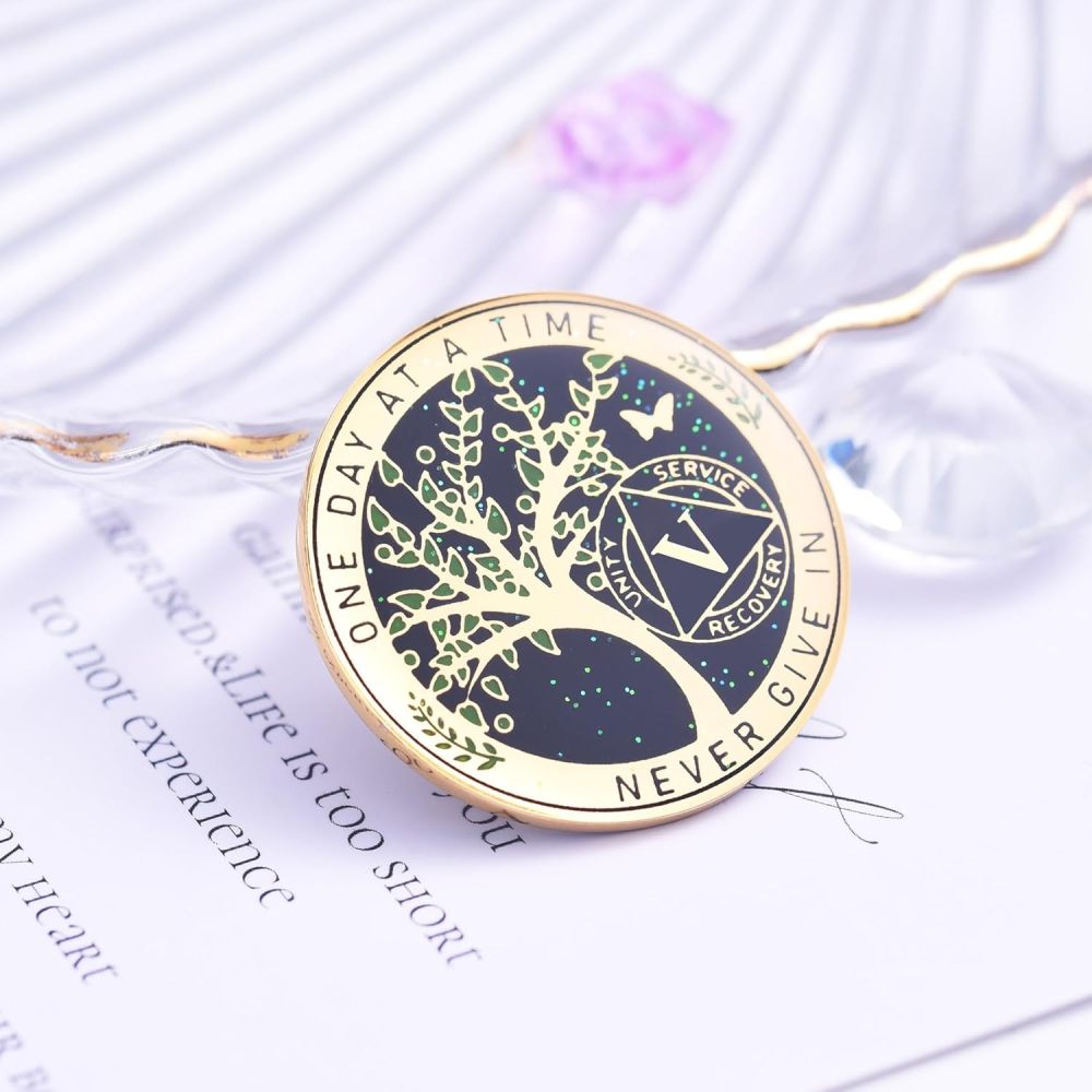 LParkin 5 Year Sobriety Coin, Tree of Life Sobriety Coin, AA Medallion, Sobriety Gifts for Women and Men, Sober Anniversary Token, Alcoholics Anonymous Medallion