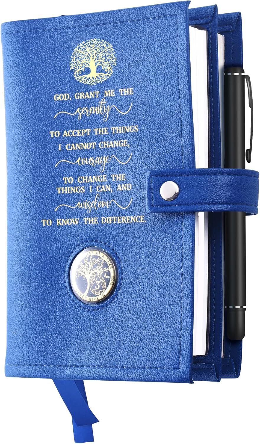 LParkin Double AA Big Book Cover with Coin Holder, PU Leather AA Book Covers for Hardcover, Fits AA Big Book and 12 Steps & 12 Traditions, Premium Design God Grant Me The Serenity Cover