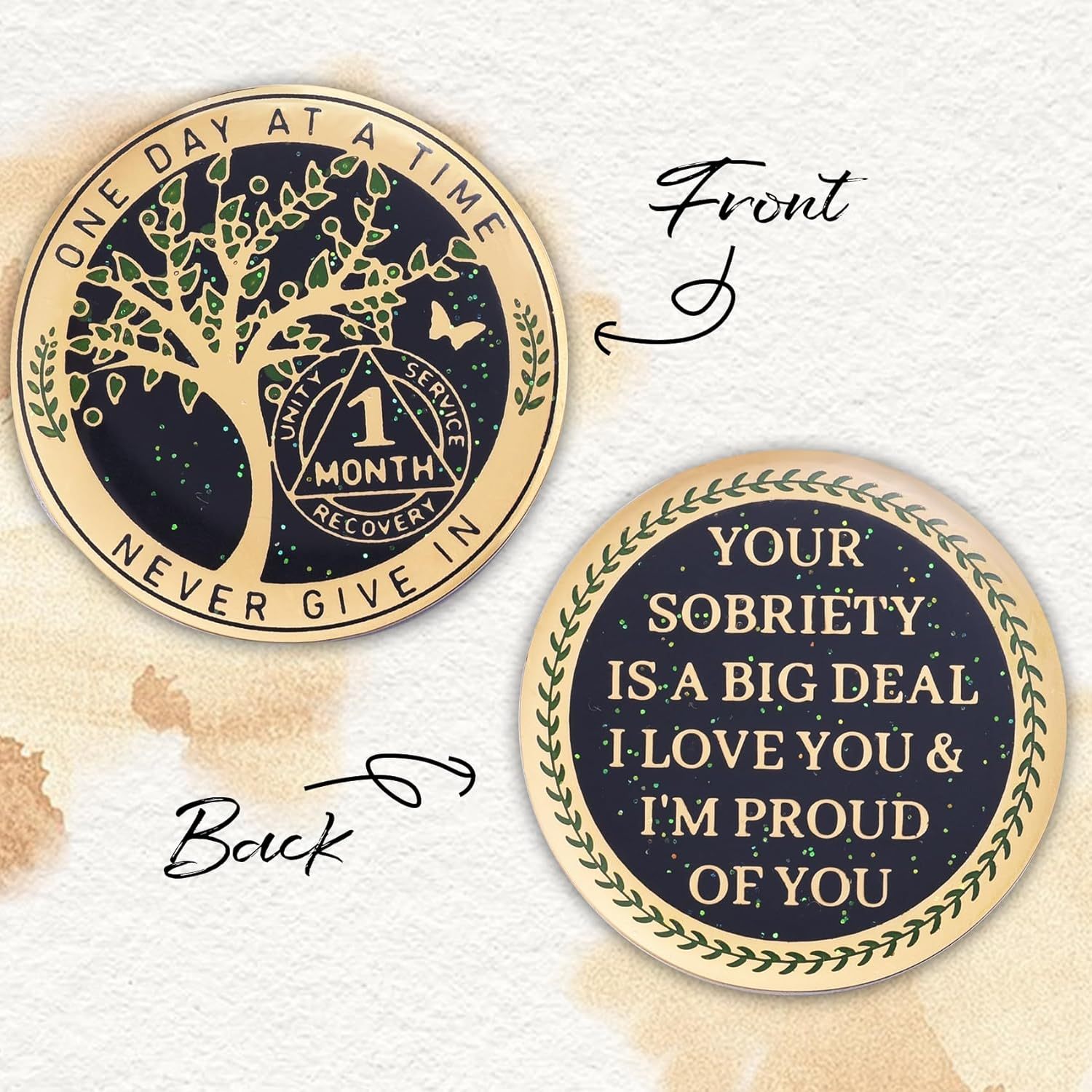 One Month Sobriety Coin AA Chips and Medallions Tree of Life Recovery Coins 30 Days Anniversary Token Sobriety Gifts for Men Women Alcoholics Anonymous Gifts