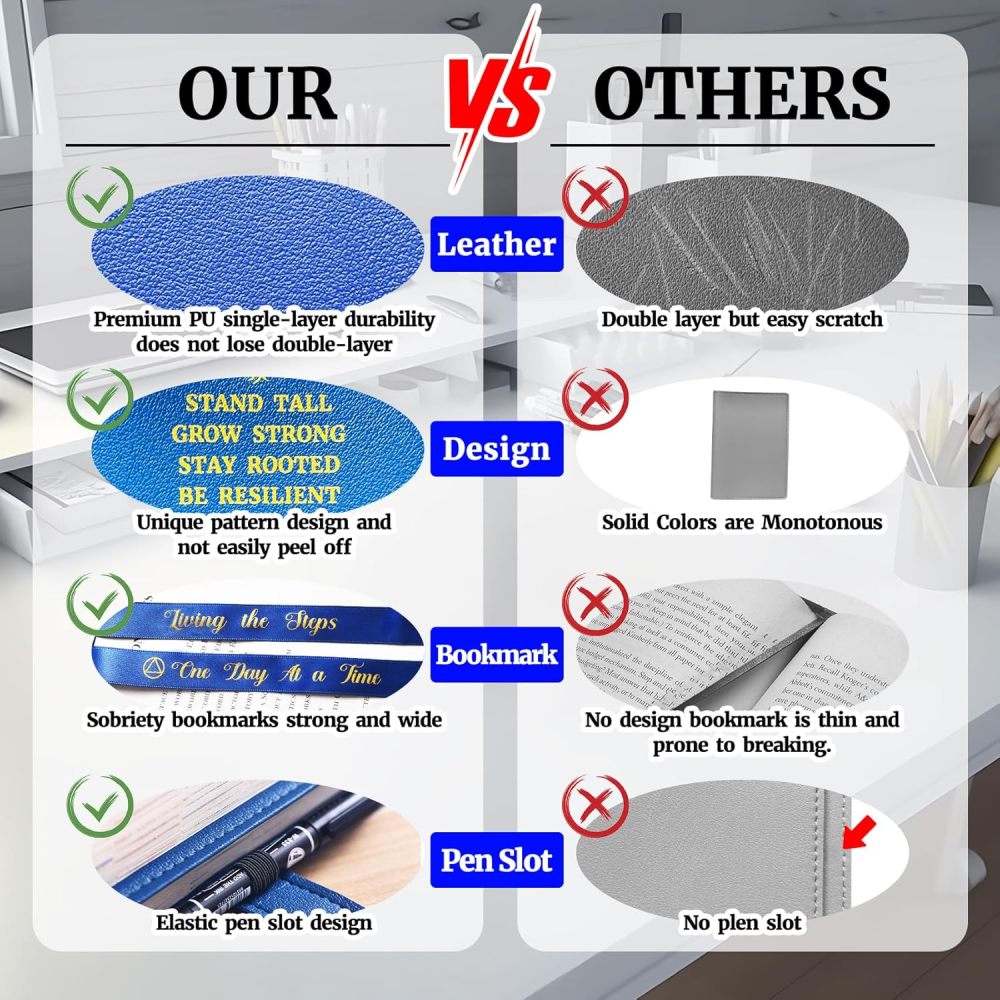 LParkin Double AA Big Book Cover with Coin Holder, PU Leather AA Book Covers for Hardcover, Fits AA Big Book and 12 Steps & 12 Traditions, Premium Design God Grant Me The Serenity Cover