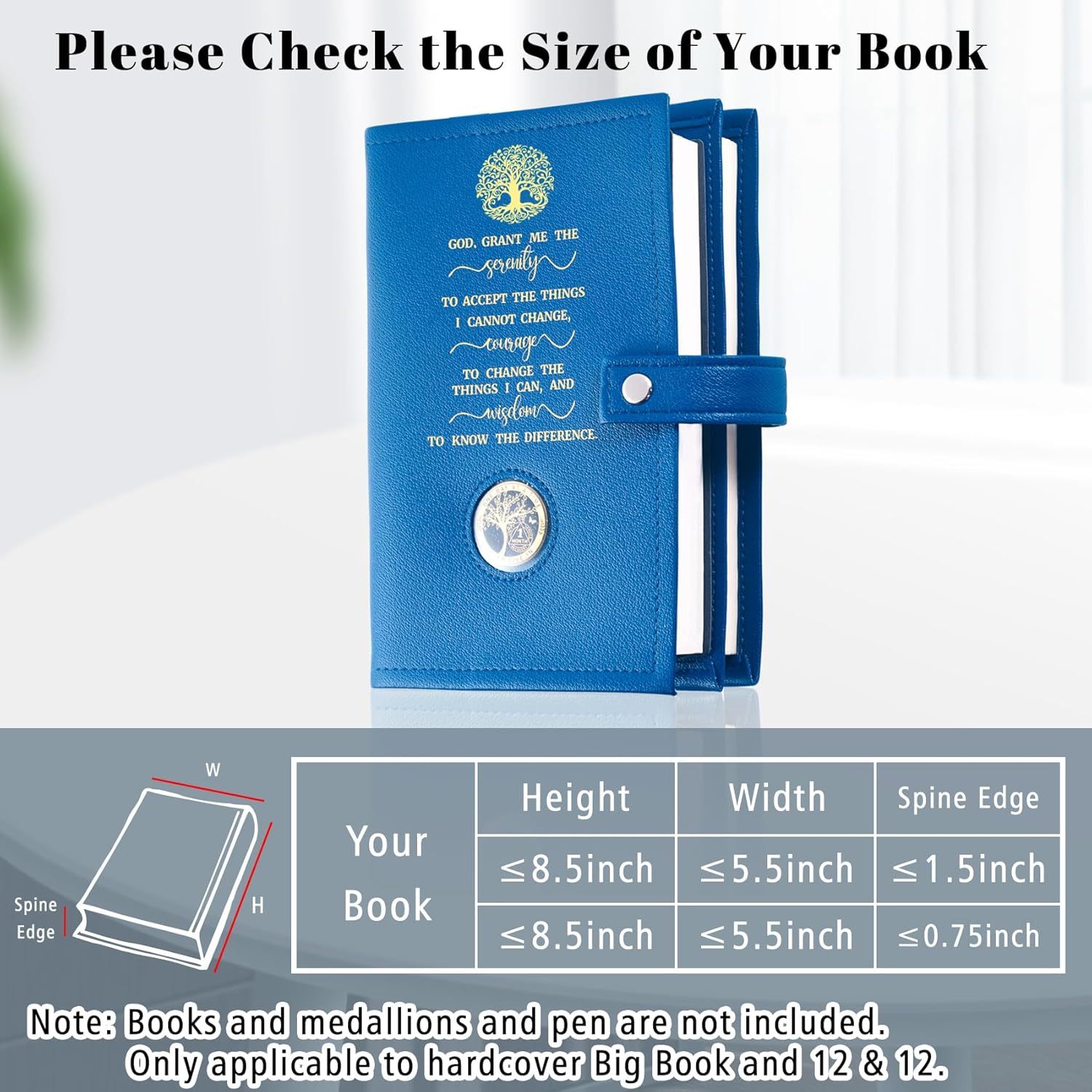 LParkin Double AA Big Book Cover with Coin Holder, PU Leather AA Book Covers for Hardcover, Fits AA Big Book and 12 Steps & 12 Traditions, Premium Design God Grant Me The Serenity Cover
