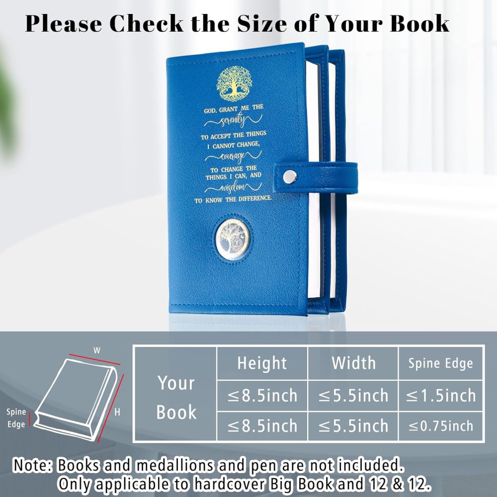 LParkin Double AA Big Book Cover with Coin Holder, PU Leather AA Book Covers for Hardcover, Fits AA Big Book and 12 Steps & 12 Traditions, Premium Design God Grant Me The Serenity Cover