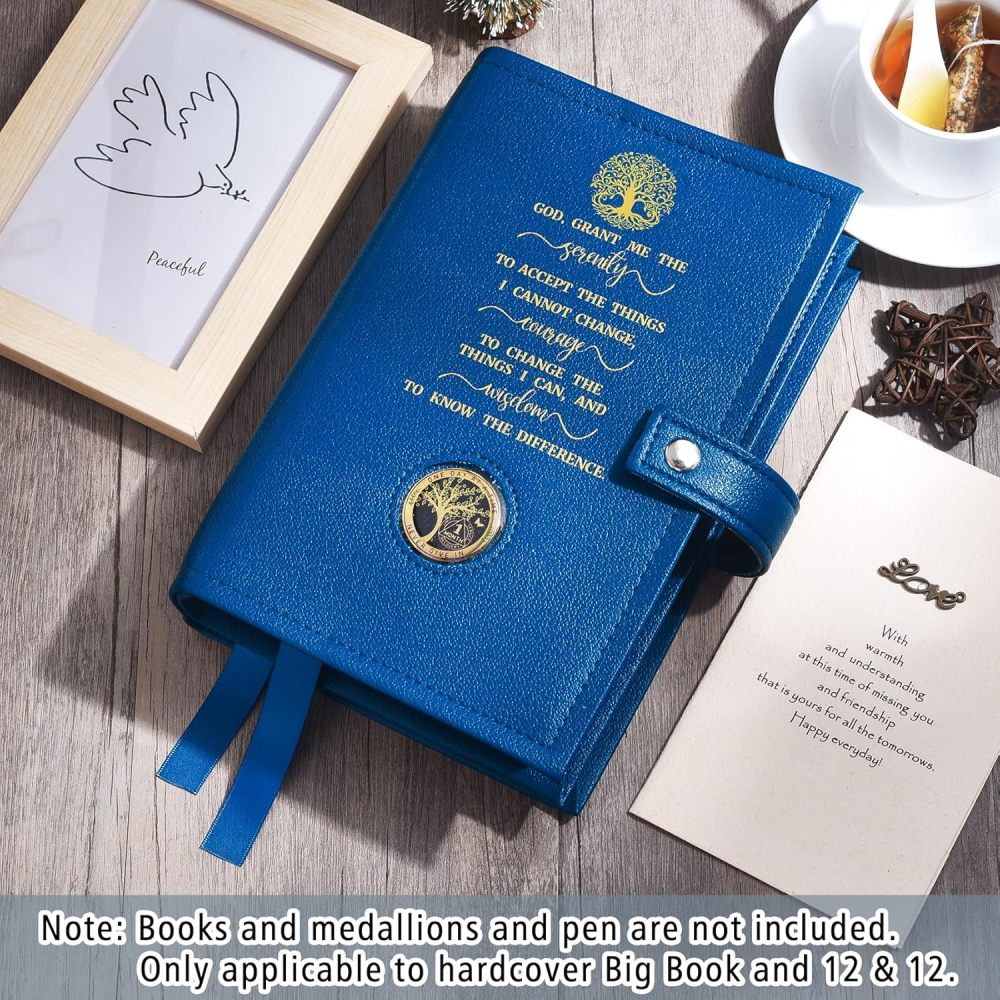 LParkin Double AA Big Book Cover with Coin Holder, PU Leather AA Book Covers for Hardcover, Fits AA Big Book and 12 Steps & 12 Traditions, Premium Design God Grant Me The Serenity Cover