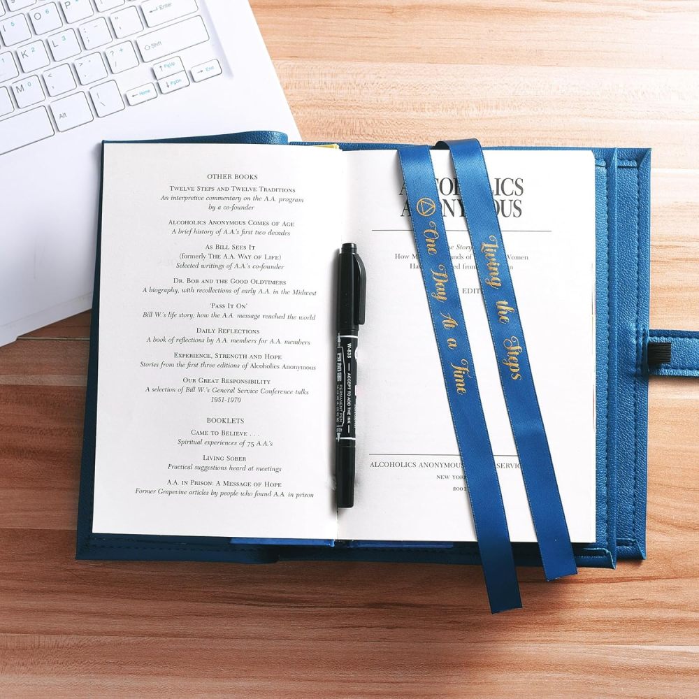 LParkin Double AA Big Book Cover with Coin Holder, PU Leather AA Book Covers for Hardcover, Fits AA Big Book and 12 Steps & 12 Traditions, Premium Design God Grant Me The Serenity Cover