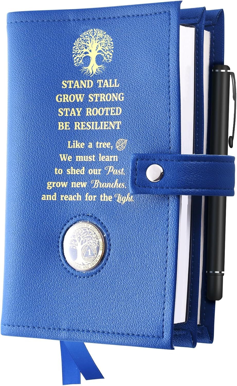 LParkin Double AA Big Book Cover with Coin Holder, PU Leather AA Book Covers for Hardcover, Fits AA Big Book and 12 Steps & 12 Traditions, Premium Design Like a Tree Cover