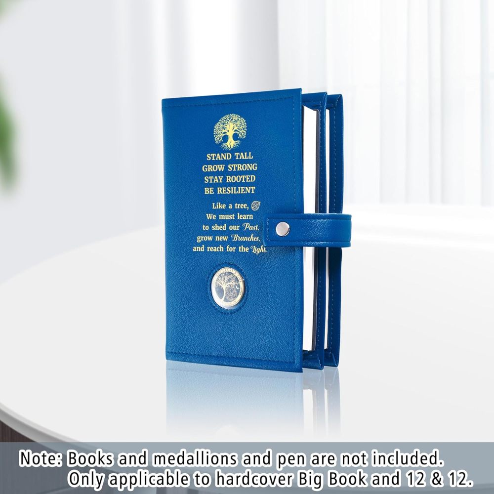 LParkin Double AA Big Book Cover with Coin Holder, PU Leather AA Book Covers for Hardcover, Fits AA Big Book and 12 Steps & 12 Traditions, Premium Design Like a Tree Cover