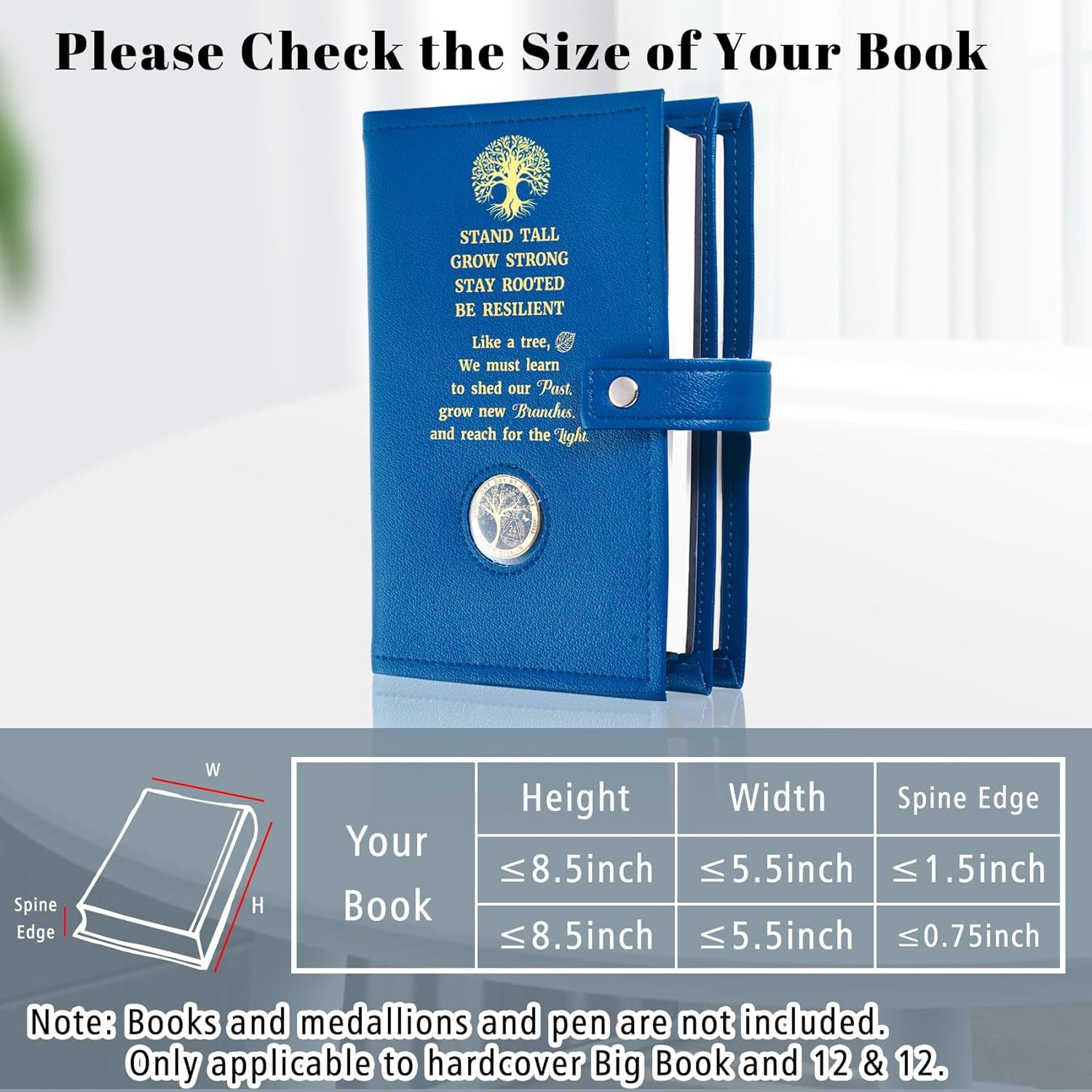 LParkin Double AA Big Book Cover with Coin Holder, PU Leather AA Book Covers for Hardcover, Fits AA Big Book and 12 Steps & 12 Traditions, Premium Design Like a Tree Cover