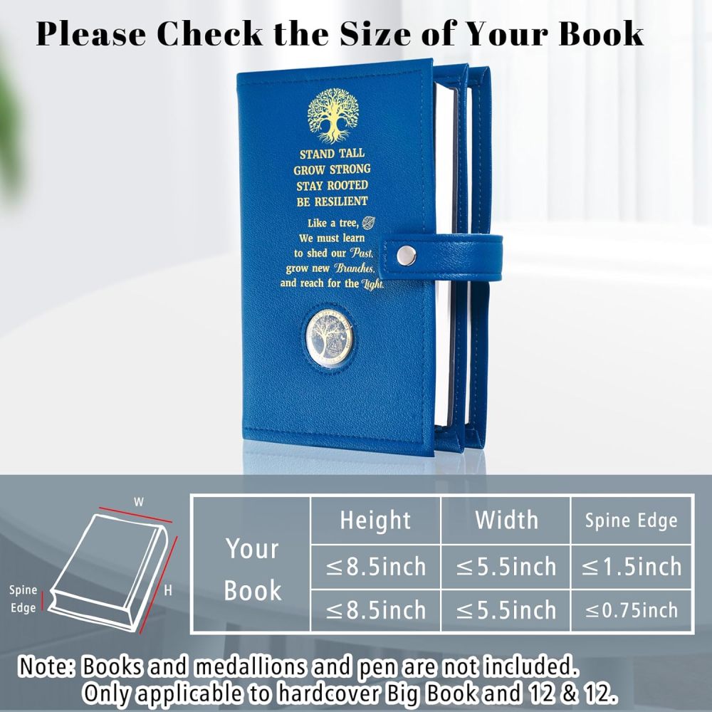 LParkin Double AA Big Book Cover with Coin Holder, PU Leather AA Book Covers for Hardcover, Fits AA Big Book and 12 Steps & 12 Traditions, Premium Design Like a Tree Cover